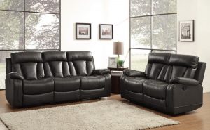 Homelegance 8500BLK-3 Double Reclining Sofa, Bonded Leather Match, Black
