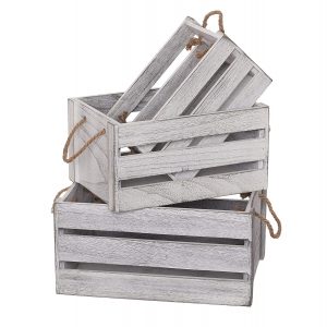 SLPR Set of 3 Decorative Wooden Crates for storage with Rope