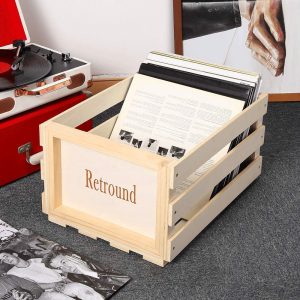 Wood Vinyl Stackable LP Storage Crate Holds 70 Albums