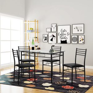 VECELO Black Dining Table with four Chairs