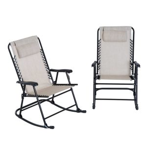 Outsunny Mesh Outdoor Patio Folding Rocking Chair Set