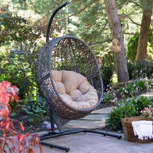 Resin Wicker Espresso Hanging Egg Chair