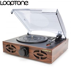 LoopTone Three Speed Classic Vinyl Record Player, Oak