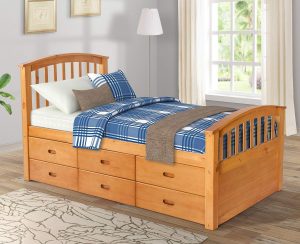 Rhomtree Twin Captain’s Bed 6 Drawers Storage daybed for Kids (Oak)