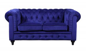 DIVANO ROMA FURNITURE Classic Scroll Arm Navy Blue Chesterfield