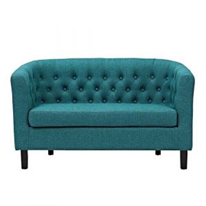 Hawthorne Collections Upholstered Fabric Loveseat in Teal